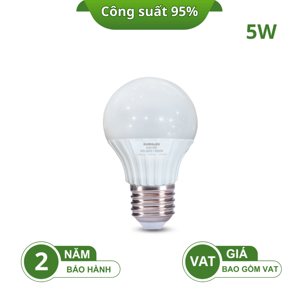 ĐÈN LED BULB TRÒN THÂN NHỰA LED2-A50-5W CÔNG SUẤT 95%