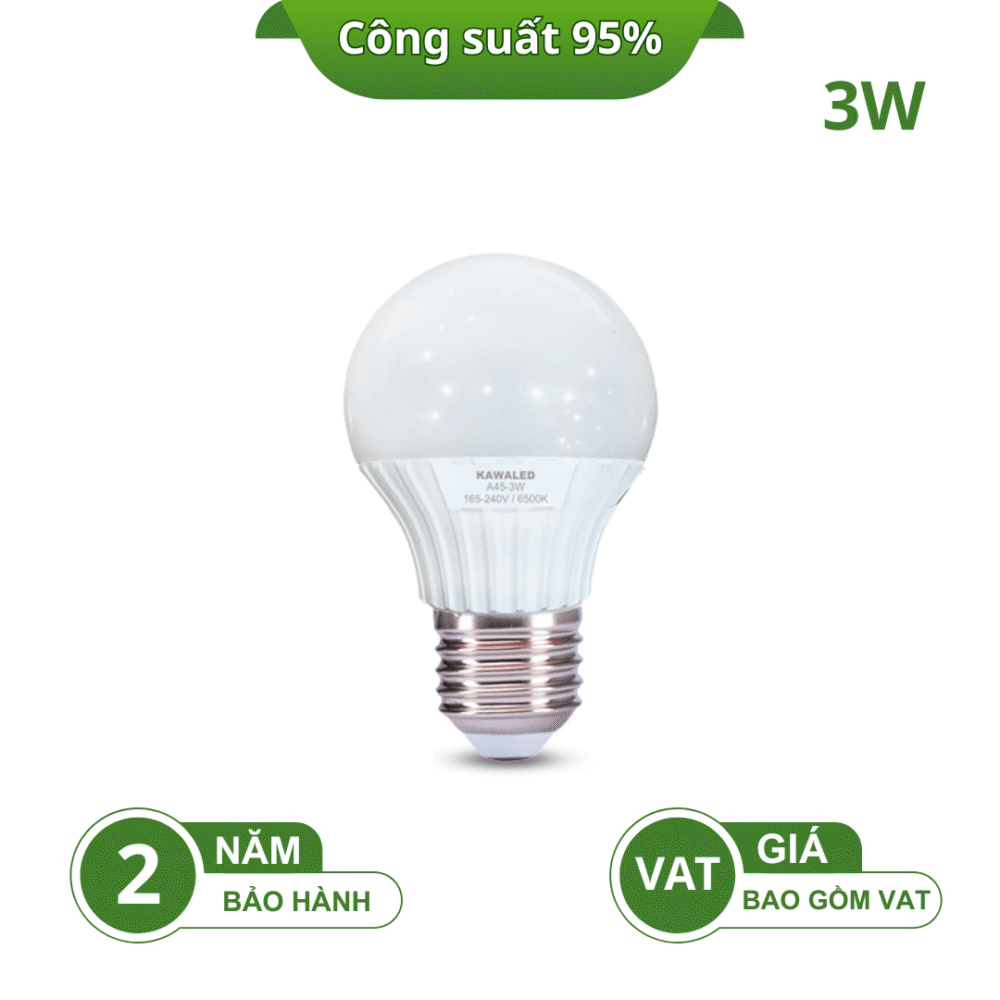 ĐÈN LED BULB TRÒN THÂN NHỰA LED2-A45-3W CÔNG SUẤT 95%