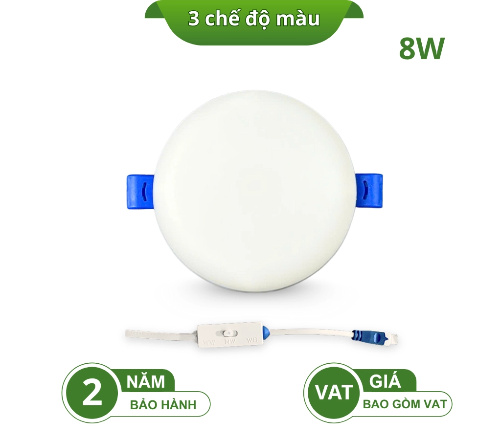 ĐÈN LED ÂM TRẦN TRÀN VIỀN 3 MÀU CHUYỂN MÀU BẰNG NÚT GẠT DLK100-8W-3CM