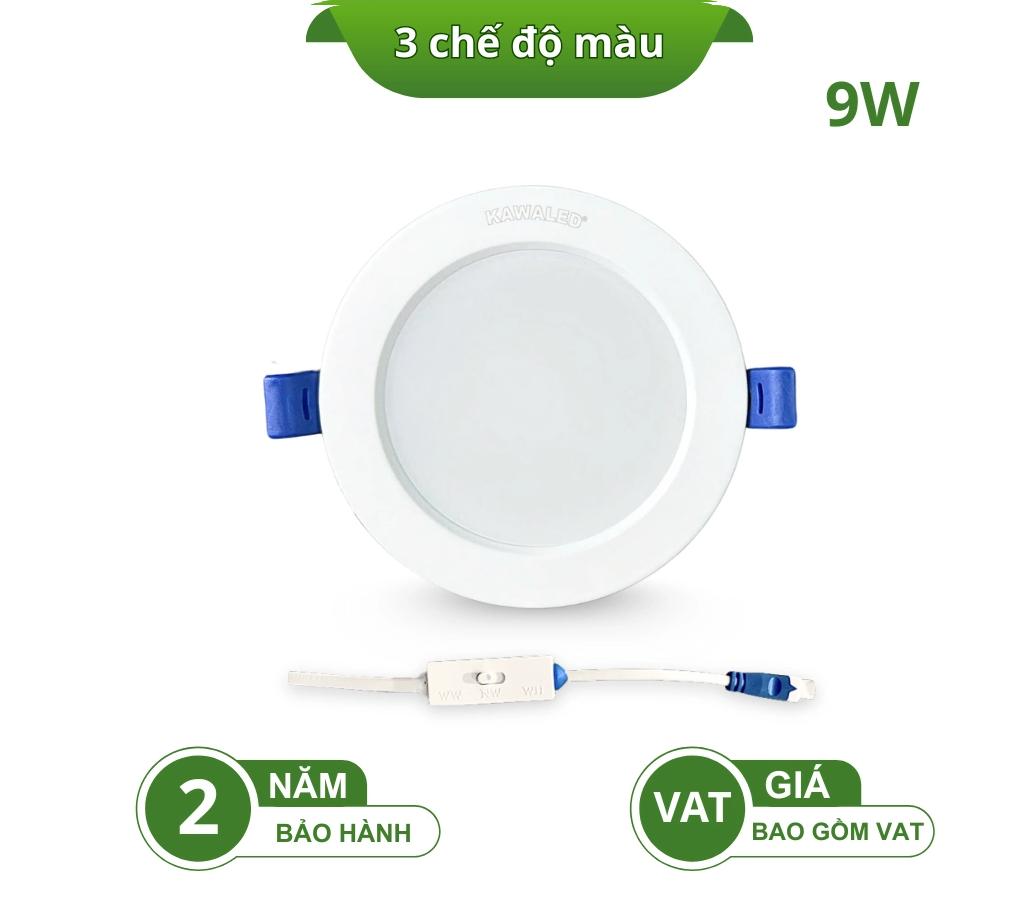 ĐÈN LED ÂM TRẦN ĐÚC NGUYÊN KHỐI CHUYỂN MÀU BẰNG NÚT GẠT DL90-9W-