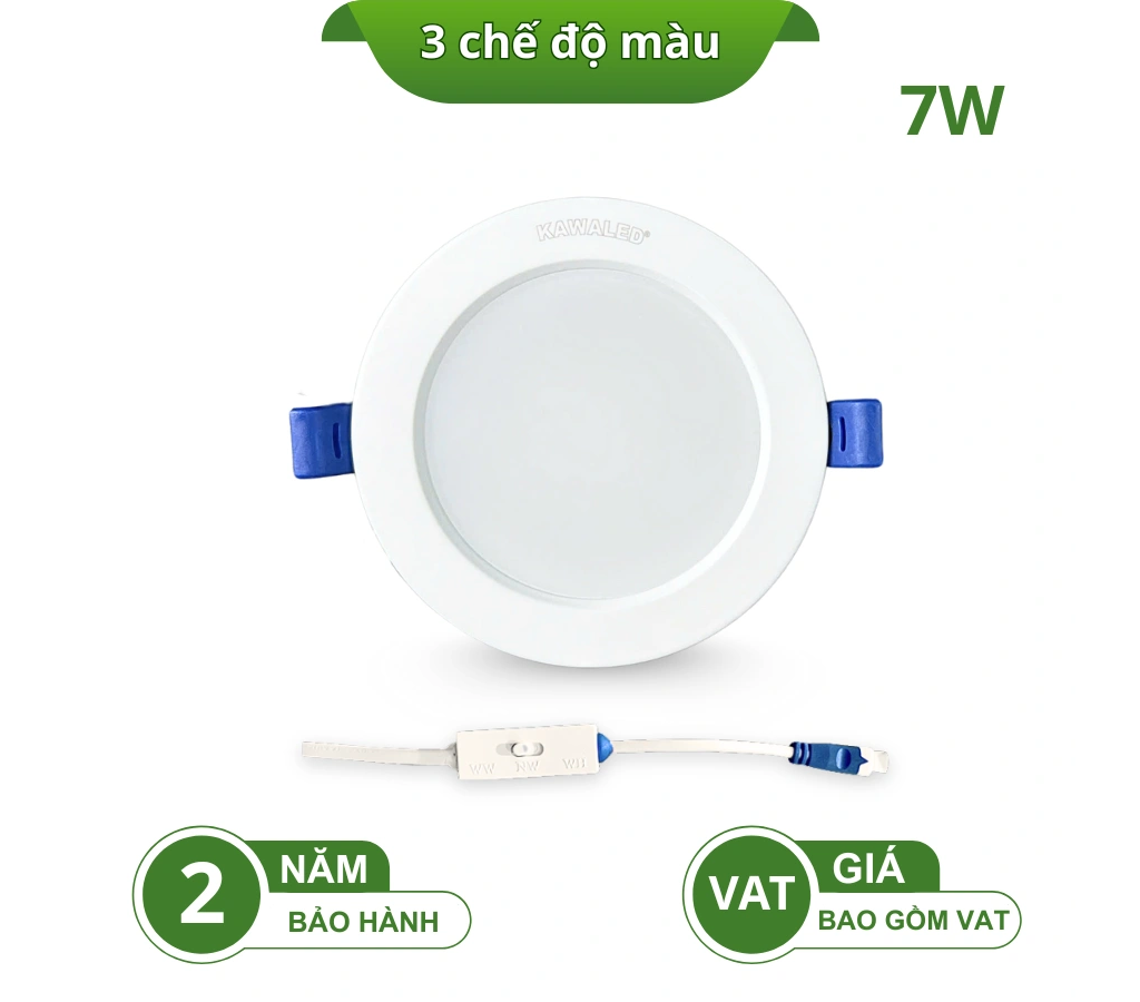 ĐÈN LED ÂM TRẦN ĐÚC NGUYÊN KHỐI CHUYỂN MÀU BẰNG NÚT GẠT DL90-7W-3CM