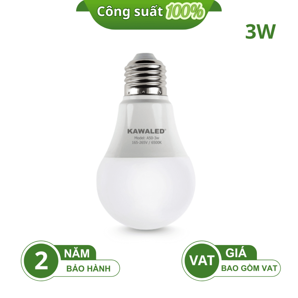 BÓNG ĐÈN LED BULB TRÒN THÂN NHỰA A50-3W-T/V CÔNG SUẤT 100%