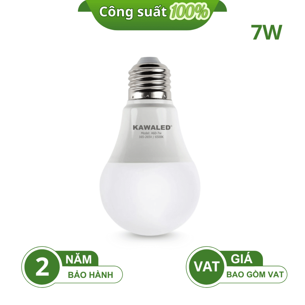 BÓNG ĐÈN LED BULB TRÒN NHỰA A60-7W-T/V CÔNG SUẤT 100%