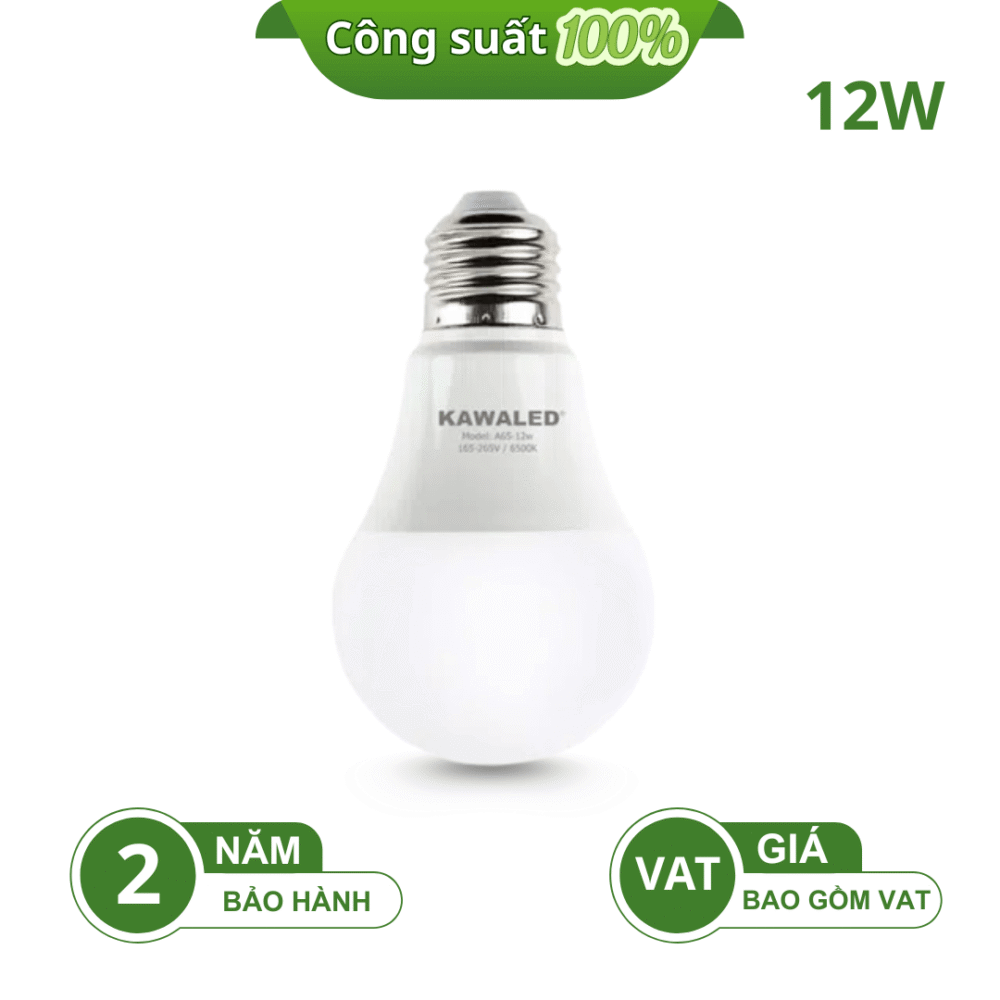 BÓNG ĐÈN LED BULB TRÒN THÂN NHỰA A65-12W-T/V CÔNG SUẤT 100%
