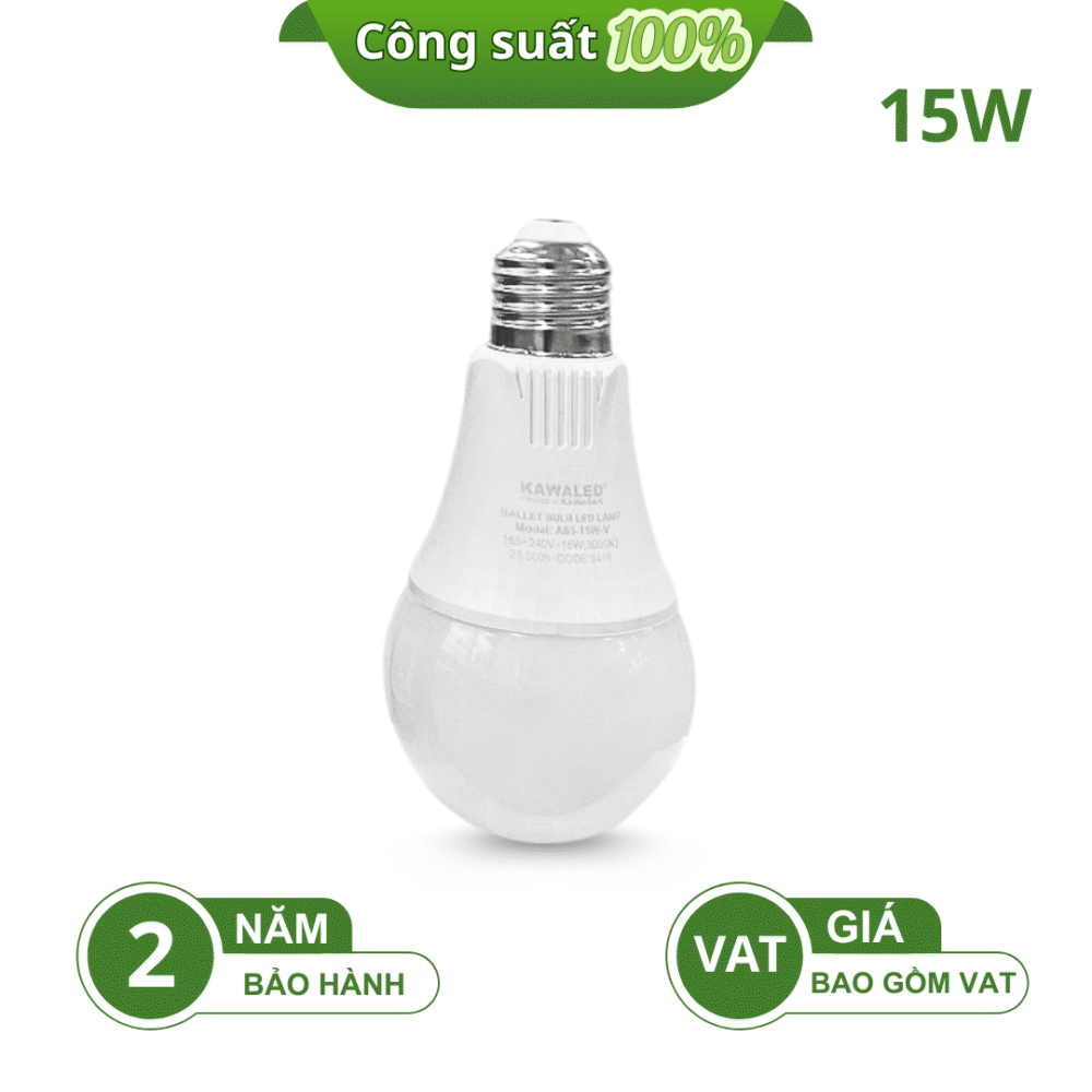 ĐÈN LED BULB TRÒN THÂN NHỰA A65-15W-V CÔNG SUẤT 100%