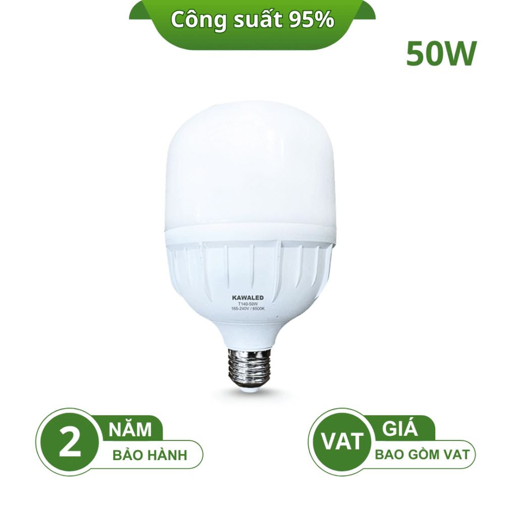 BÓNG ĐÈN LED BULB TRỤ THÂN NHỰA LED2-T140-50W CÔNG SUẤT 95%