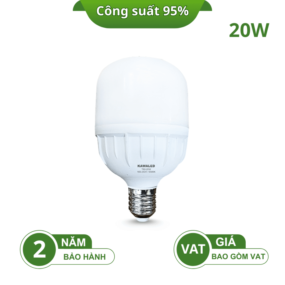 BÓNG ĐÈN LED BULB TRỤ THÂN NHỰA LED2-T80-20W CÔNG SUẤT 95%