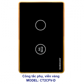 Công Tắc Cầu Thang 2 Chiều Wifi Viền Vàng, Kính Đen CT2CFV-D (Công Tắc Phụ)