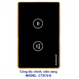 Công Tắc Cầu Thang 2 Chiều Wifi Viền Vàng, Kính Đen CT2C-D (Công Tắc Chính)