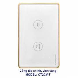 Công Tắc Cầu Thang 2 Chiều Wifi Viền Vàng, Kính Trắng CT2C-T (Công Tắc Chính)