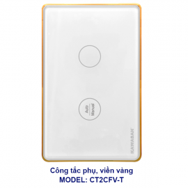 Công Tắc Cầu Thang 2 Chiều Wifi Viền Vàng, Kính Trắng CT2CFV-T (Công Tắc Phụ)