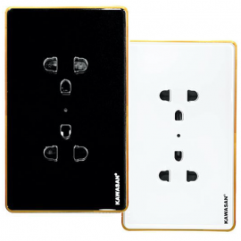 Ổ Cắm Đôi Âm Tường Viền Vàng SC2V-T/D